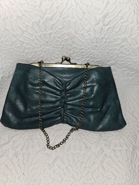 Vintage Hobo International Dark Teal Leather Wristlet Clutch